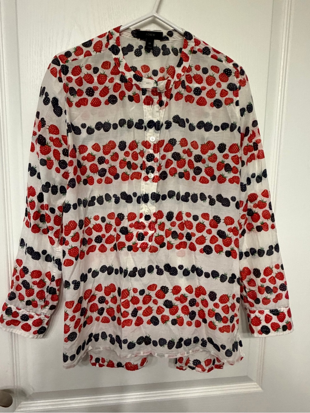 J. Crew Cotton-Silk Voile Popover Shirt in Berry Print-2P